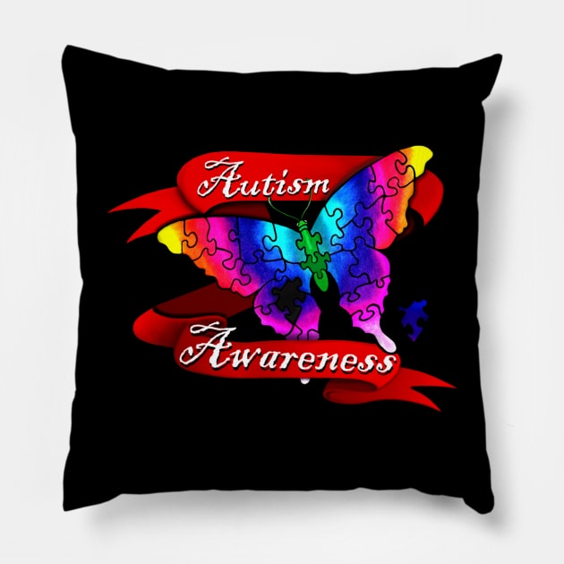 Autism Awareness Butterfly Pillow by SandraGale Art