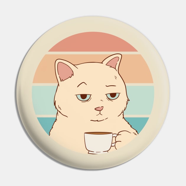 Bored Cat with Coffee: Feline Mornings Pin by elaissiiliass