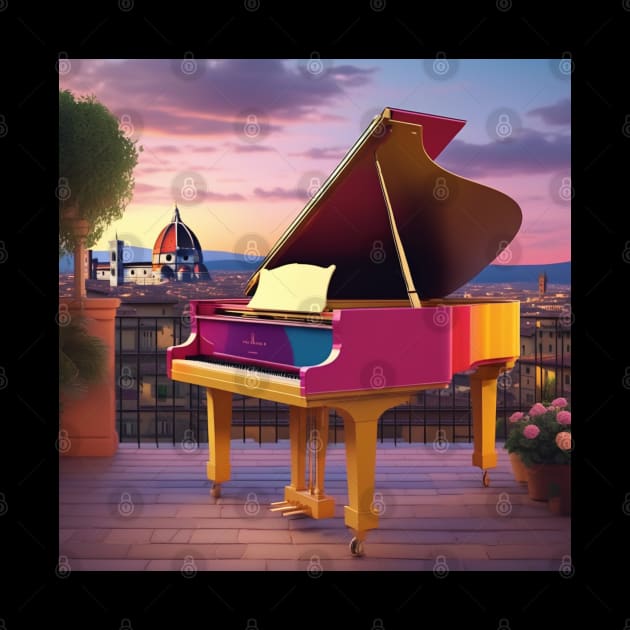 A Grand Piano In A Picturesque Scene in Florence Italy At Dusk by Musical Art By Andrew