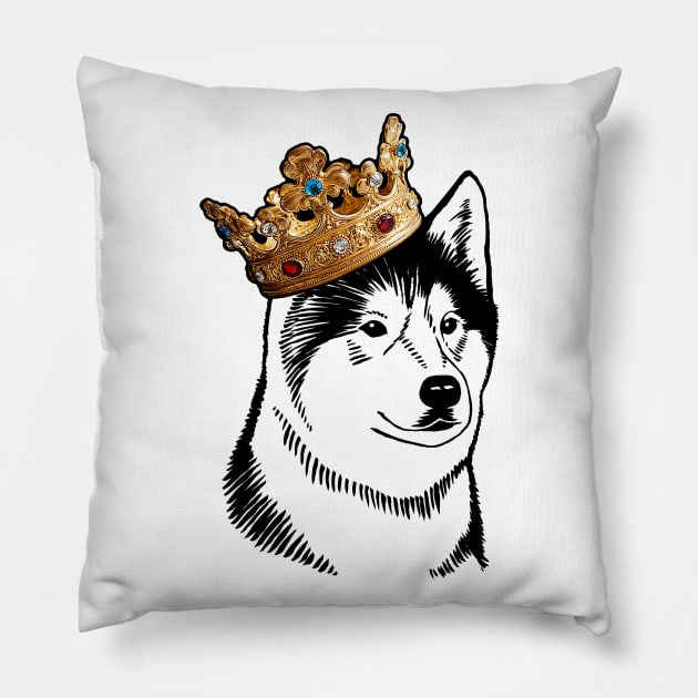 Alaskan Malamute Dog King Queen Wearing Crown Pillow by millersye