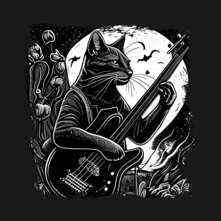 Cute Musician Black Cat Kitty Playing Guitar - Funny Cats T-Shirt