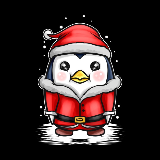 Kawaii Cute Penguin Santa Dress In Snow For Christmas by SinBle