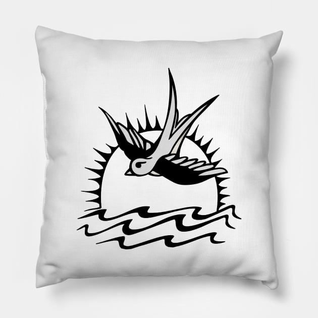 Sparrow Tattoo Black and White Pillow by FandomTrading