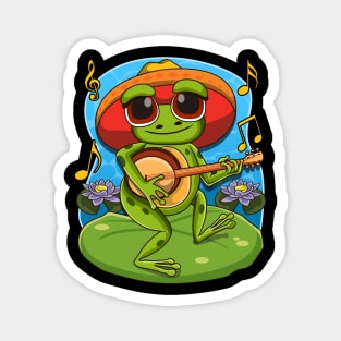 Frog Playing Banjo on Mushroom Cute Cottagecore Aesthetic Magnet