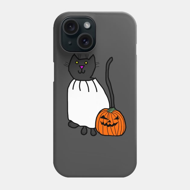 Cute Cat in Pumpkin Ghost Costume for Halloween Horror Phone Case by ellenhenryart