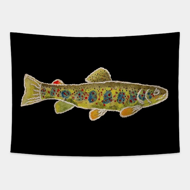 Fishes in Stitches 010 Trout Tapestry by Therese Kerbey