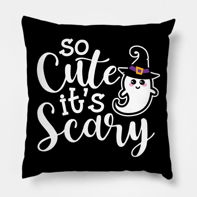 So Cute It’s Scary Ghost Halloween Cute Funny Pillow by GlimmerDesigns