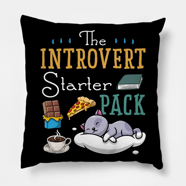 Introvert Shirt For Men Women The Introvert Starter Pack Book, Rain, Chocolate, Cat.. Gift For Women Men Pillow by paynegabriel