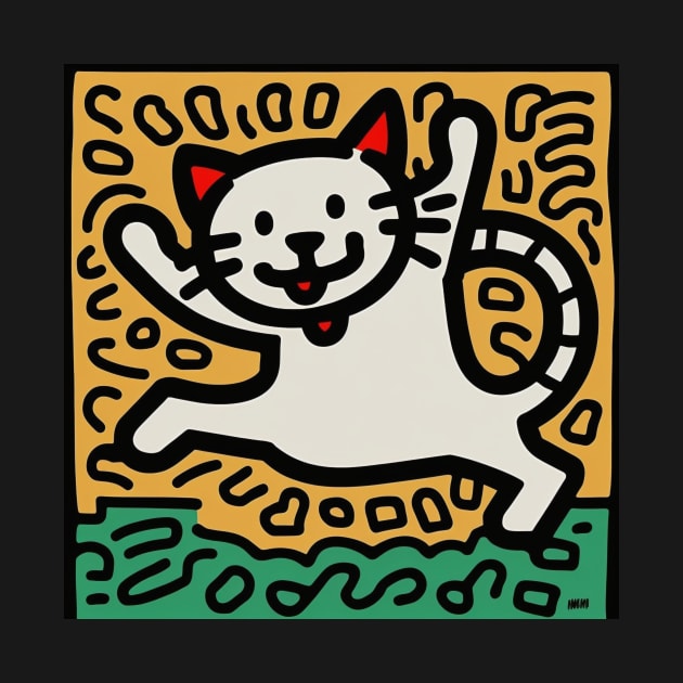 Funny Keith Haring, Happy Cat by Art ucef