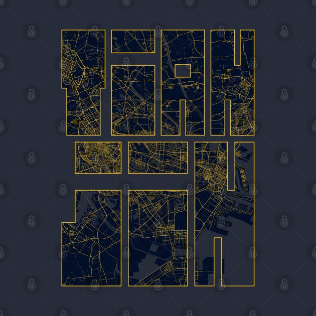 Tianjin, China City Map Typography - Gold Art Deco by deMAP Studio