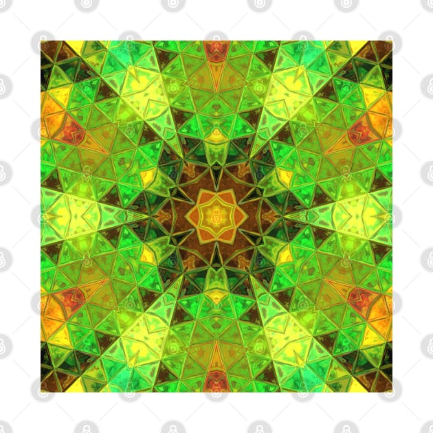 Mosaic Kaleidoscope Flower Green Yellow and Orange by WormholeOrbital