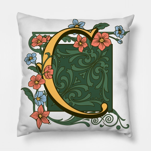 Art Nouveau Letter C, Ornamental Letter C, Art Deco Pillow by Promen Art