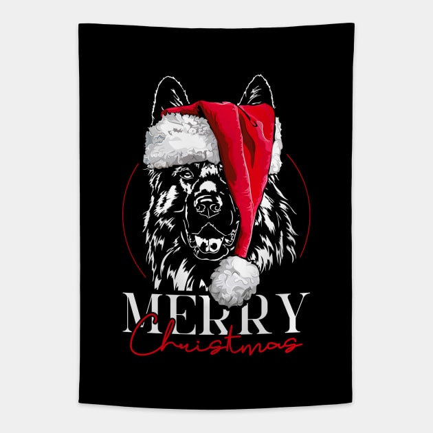 Santa German Shepherd Merry Christmas dog gift present Tapestry by wilsigns