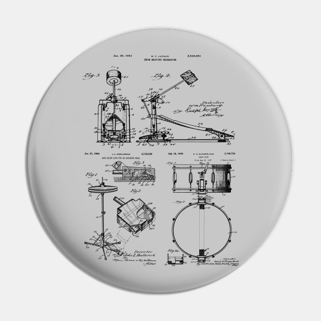 Drummer Gift Idea Vintage Patent Blueprints Pin by MadebyDesign