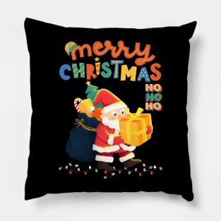 Merry Christmas Santa Delivering Presents Colorful Festive Pillow