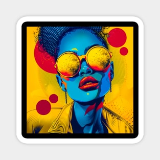 Black woman with gold sunglasses, in retro fashion style Magnet