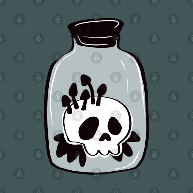 creepy cute skull in a jar Mystic Mushrooms by ISFdraw