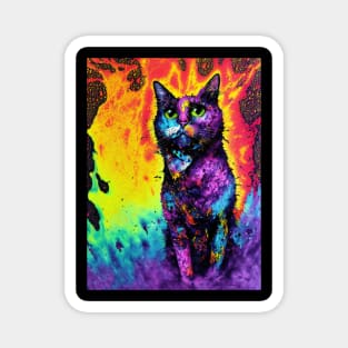 Psychedelic Tie dye Cat Magnet