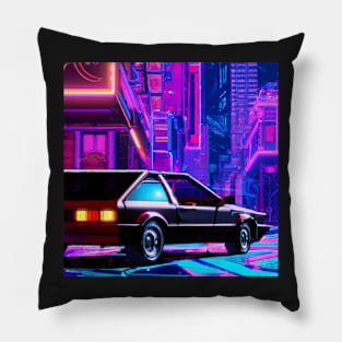 Retro car in a city full of light Pillow