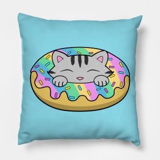 Pastel Rainbow Donut Cat Pillow