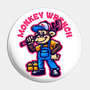 Monkey Wrench Happy Funny Car Mechanic Retro Cartoon Vintage Comic Pin