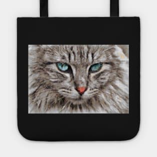 White Cat With Blue Eyes Face Digital Painting Tote