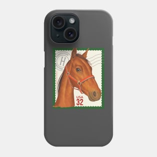 Cute Horse on vintage stamp with green trim Phone Case