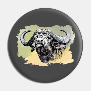 African Buffalo Bull Watercolor Painting for Buffalo Fans Pin