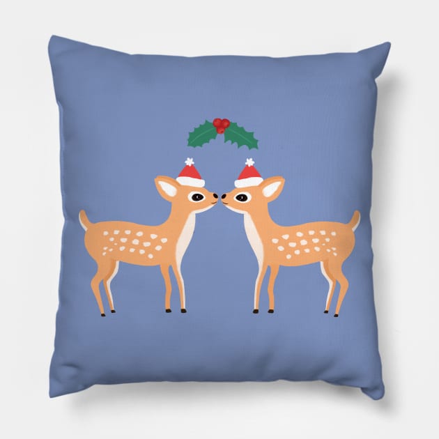 Christmas Deer Under A Mistletoe Pillow by awesomesaucebysandy