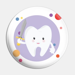 Hero Tooth Warior With Sword Kawaii Cute Design Pin