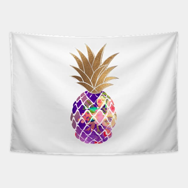 Aloha pineapple, purple + faux gold Tapestry by PixDezines