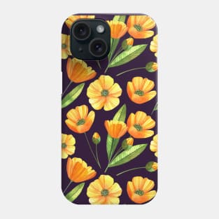 Botanical Floral Seamless pattern - yellow poppies Phone Case