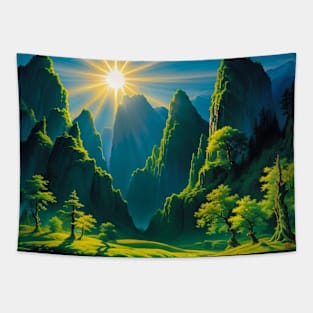 Brilliant Sun Shining Over A Green Valley Tapestry