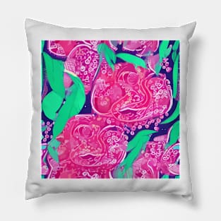 Retro pink, purple and green flowers and leaves Pillow