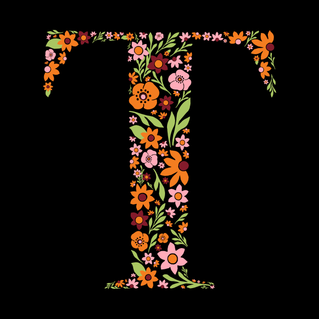 Retro Floral Letter T by zeljkica