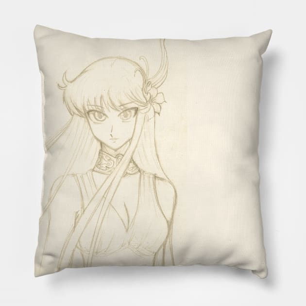 saori the athena goddess sketch Pillow by jorge_lebeau