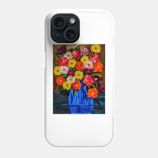 Beautiful floral paintings with abstract flowers in a blue vase Phone Case