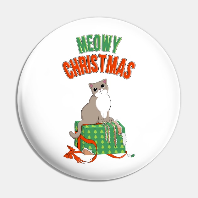 Meowy Christmas Cat Clawed Present Pin by xenotransplant