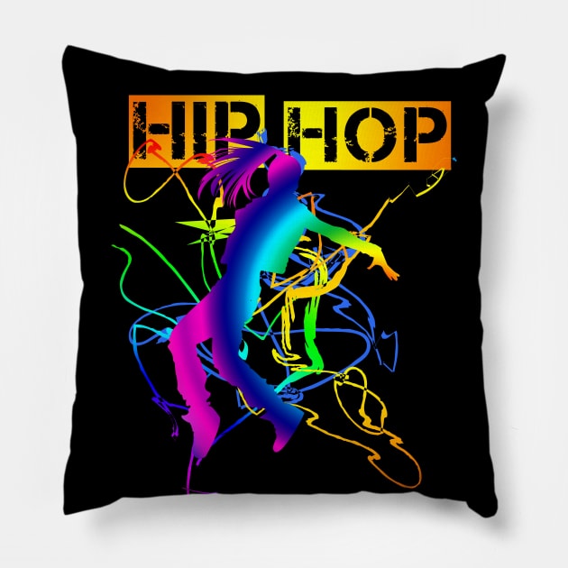 Hip Hop Dancer Rainbow Girl Pillow by letnothingstopyou