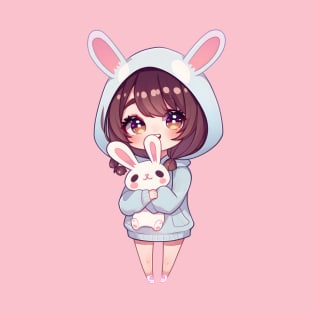 Cute Anime Girl With Bunny T-Shirt