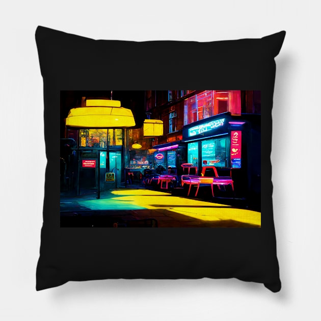 London City Street View At Night In Neonlight / London, England Pillow by Unwind-Art-Work