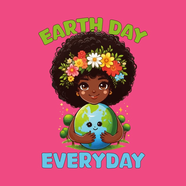 Earth Day Everyday Cute Afro Hair Girl Earth Day 2024 Kids by JUST PINK