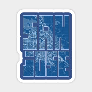 San Jose, USA City Map Typography - Blueprint Magnet