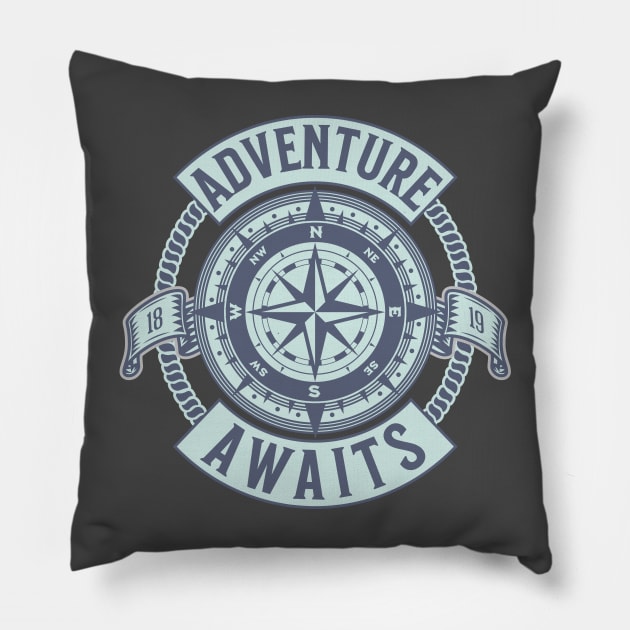 Adventure Awaits Compass Pillow by Spearhead Ink