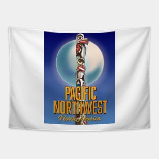 Pacific northwest totem pole travel poster Tapestry