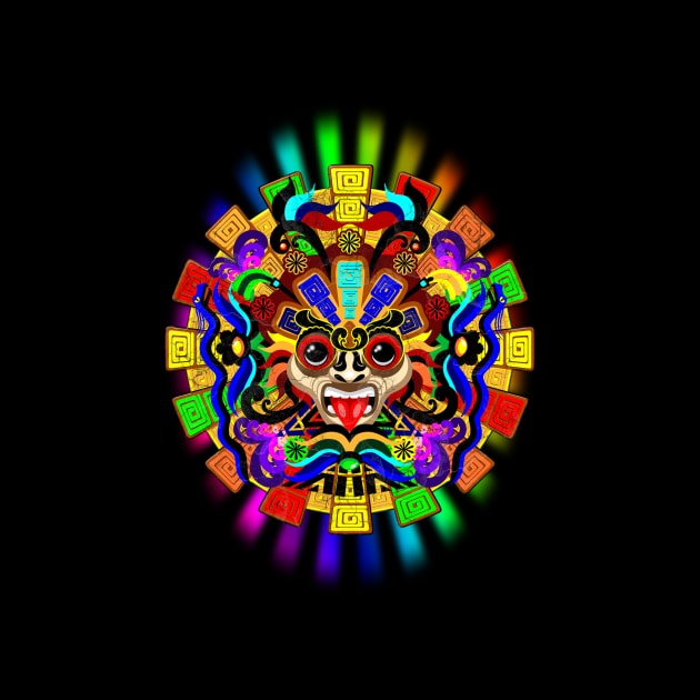 Aztec Warrior Mask Rainbow Colors by BluedarkArt