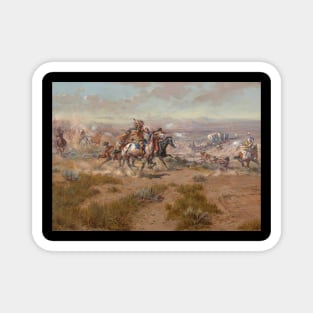 Native American Warriors Attacking The Settlers - Vintage Western American Art Magnet