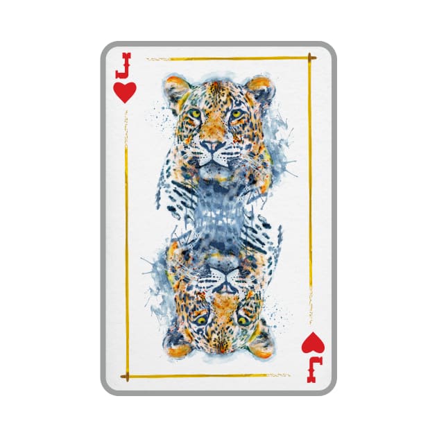 Leopard Head Jack Of Hearts Playing Card by Marian Voicu