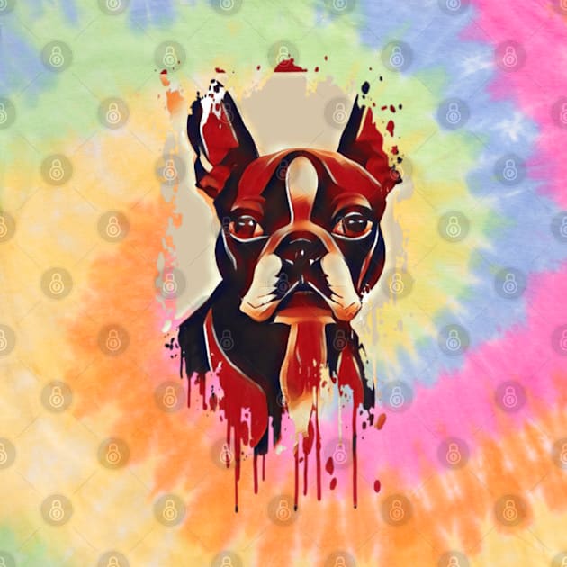 Boston terrier Tie Dye dog art design by BostonBulldog