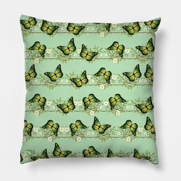 Green butterflies pattern Pillow by Gaspar Avila